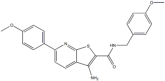 3-amino-N-(4-methoxybenzyl)-6-(4-methoxyphenyl)thieno[2,3-b]pyridine-2-carboxamide,,结构式