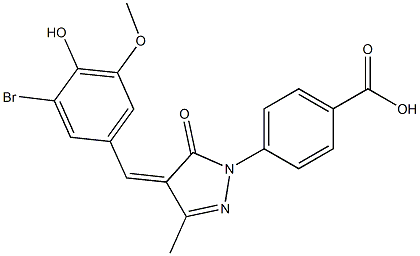 4-[4-(3-bromo-4-hydroxy-5-methoxybenzylidene)-3-methyl-5-oxo-4,5-dihydro-1H-pyrazol-1-yl]benzoic acid 化学構造式