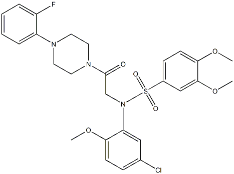 N-(5-chloro-2-methoxyphenyl)-N-{2-[4-(2-fluorophenyl)-1-piperazinyl]-2-oxoethyl}-3,4-dimethoxybenzenesulfonamide,,结构式