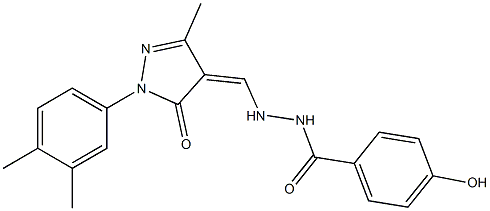 N'-{[1-(3,4-dimethylphenyl)-3-methyl-5-oxo-1,5-dihydro-4H-pyrazol-4-ylidene]methyl}-4-hydroxybenzohydrazide 化学構造式