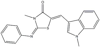 3-methyl-5-[(1-methyl-1H-indol-3-yl)methylene]-2-(phenylimino)-1,3-thiazolidin-4-one 化学構造式
