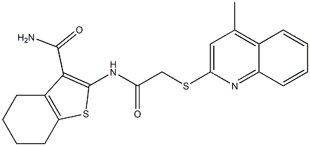 2-({[(4-methylquinolin-2-yl)sulfanyl]acetyl}amino)-4,5,6,7-tetrahydro-1-benzothiophene-3-carboxamide Struktur