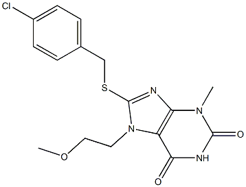 8-[(4-chlorobenzyl)sulfanyl]-7-(2-methoxyethyl)-3-methyl-3,7-dihydro-1H-purine-2,6-dione 结构式