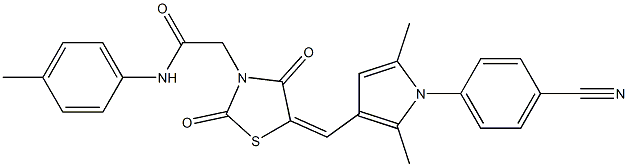 2-(5-{[1-(4-cyanophenyl)-2,5-dimethyl-1H-pyrrol-3-yl]methylene}-2,4-dioxo-1,3-thiazolidin-3-yl)-N-(4-methylphenyl)acetamide 结构式