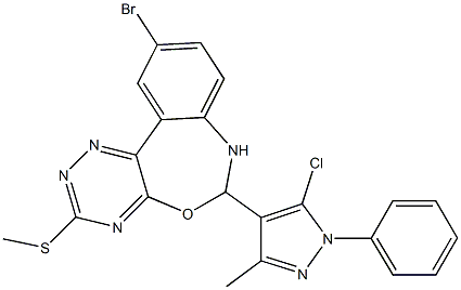 10-bromo-6-(5-chloro-3-methyl-1-phenyl-1H-pyrazol-4-yl)-3-(methylsulfanyl)-6,7-dihydro[1,2,4]triazino[5,6-d][3,1]benzoxazepine,,结构式