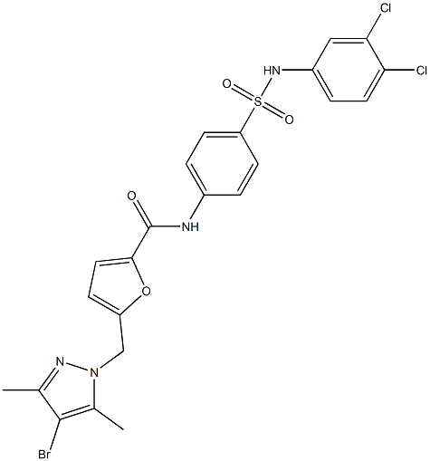 5-[(4-bromo-3,5-dimethyl-1H-pyrazol-1-yl)methyl]-N-{4-[(3,4-dichloroanilino)sulfonyl]phenyl}-2-furamide Struktur