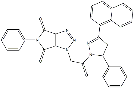 1-{2-[3-(1-naphthyl)-5-phenyl-4,5-dihydro-1H-pyrazol-1-yl]-2-oxoethyl}-5-phenyl-3a,6a-dihydropyrrolo[3,4-d][1,2,3]triazole-4,6(1H,5H)-dione 化学構造式