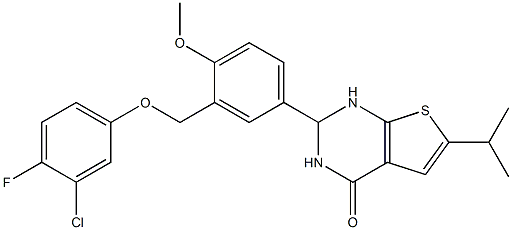 2-{3-[(3-chloro-4-fluorophenoxy)methyl]-4-methoxyphenyl}-6-isopropyl-2,3-dihydrothieno[2,3-d]pyrimidin-4(1H)-one,,结构式