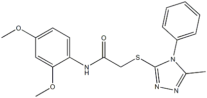 N-[2,4-bis(methyloxy)phenyl]-2-[(5-methyl-4-phenyl-4H-1,2,4-triazol-3-yl)sulfanyl]acetamide 结构式