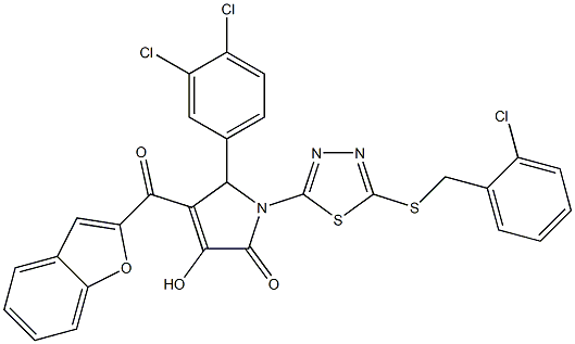 4-(1-benzofuran-2-ylcarbonyl)-1-{5-[(2-chlorobenzyl)sulfanyl]-1,3,4-thiadiazol-2-yl}-5-(3,4-dichlorophenyl)-3-hydroxy-1,5-dihydro-2H-pyrrol-2-one Structure
