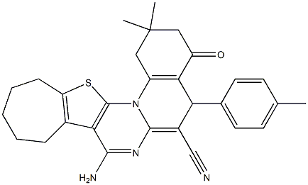 8-amino-2,2-dimethyl-5-(4-methylphenyl)-4-oxo-1,3,4,5,10,11,12,13-octahydro-2H,9H-cyclohepta[4',5']thieno[3',2':5,6]pyrimido[1,2-a]quinoline-6-carbonitrile Structure