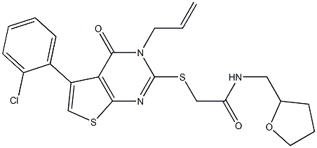 2-{[3-allyl-5-(2-chlorophenyl)-4-oxo-3,4-dihydrothieno[2,3-d]pyrimidin-2-yl]sulfanyl}-N-(tetrahydro-2-furanylmethyl)acetamide Struktur