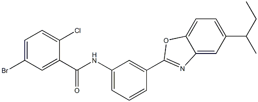 5-bromo-N-[3-(5-sec-butyl-1,3-benzoxazol-2-yl)phenyl]-2-chlorobenzamide 结构式