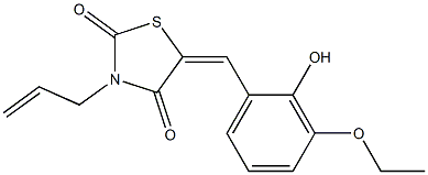 3-allyl-5-(3-ethoxy-2-hydroxybenzylidene)-1,3-thiazolidine-2,4-dione 化学構造式
