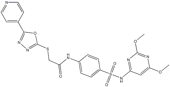 N-(4-{[(2,6-dimethoxy-4-pyrimidinyl)amino]sulfonyl}phenyl)-2-{[5-(4-pyridinyl)-1,3,4-oxadiazol-2-yl]sulfanyl}acetamide 结构式