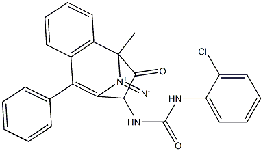 N-(2,5-diaza-2-methyl-3-oxo-6-phenylbicyclo[5.4.0]undeca-1(7),5,8,10-tetraen-4-yl)((2-chlorophenyl)amino)formamide Struktur