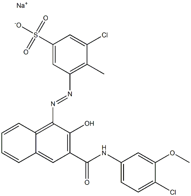 3-Chloro-4-methyl-5-[[3-[[(4-chloro-3-methoxyphenyl)amino]carbonyl]-2-hydroxy-1-naphtyl]azo]benzenesulfonic acid sodium salt Struktur