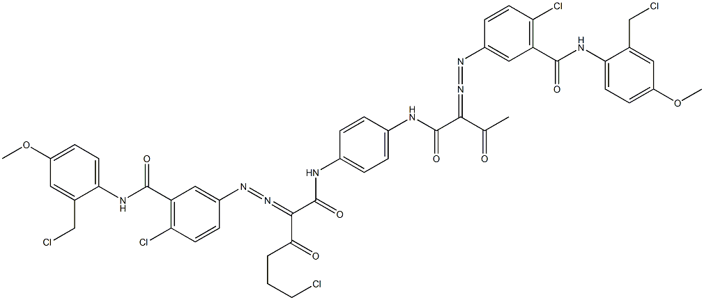 3,3'-[2-(2-Chloroethyl)-1,4-phenylenebis[iminocarbonyl(acetylmethylene)azo]]bis[N-[2-(chloromethyl)-4-methoxyphenyl]-6-chlorobenzamide],,结构式