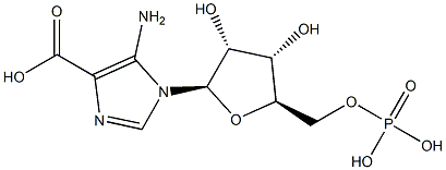 5-amino-1-[(2R,3R,4S,5R)-3,4-dihydroxy-5-(phosphonooxymethyl)oxolan-2-yl]imidazole-4-carboxylic acid Struktur
