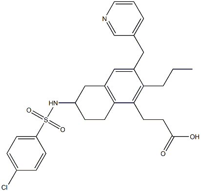 2-(4-chlorophenylsulfonamido)-6-propyl-7-((pyridin-3-yl)methyl)-1,2,3,4-tetrahydronaphthalene-5-propanoic acid Struktur