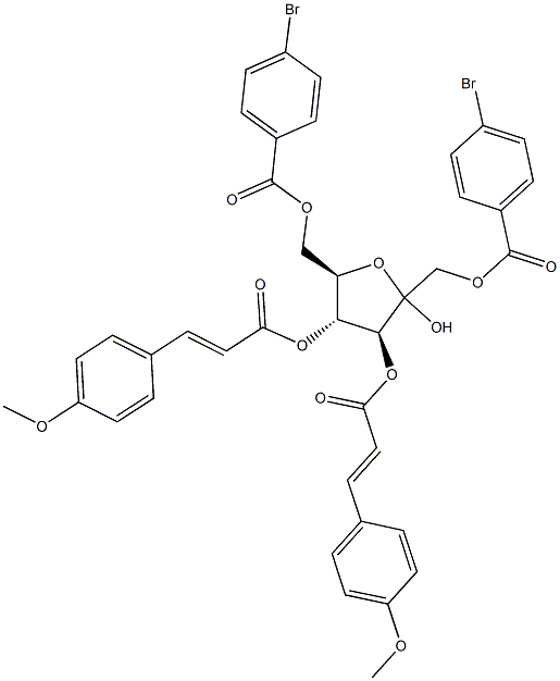 1,6-di-O-(4-bromobenzoyl)-3,4-di-O-(4-methoxycinnamoyl)fructofuranoside 化学構造式