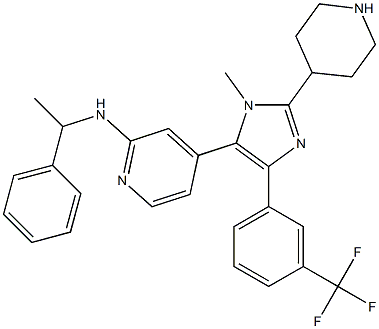 5-(2-(1-phenylethylamino)pyridin-4-yl)-1-methyl-4-(3-(trifluoromethyl)phenyl)-2-(4-piperidinyl)imidazole 化学構造式