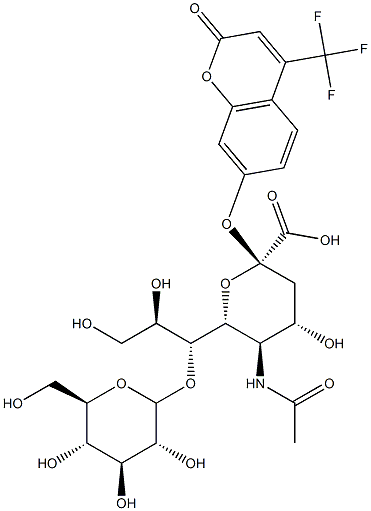 4-trifluoromethylumbelliferyl-N-acetylneuraminic acid glycoside Struktur