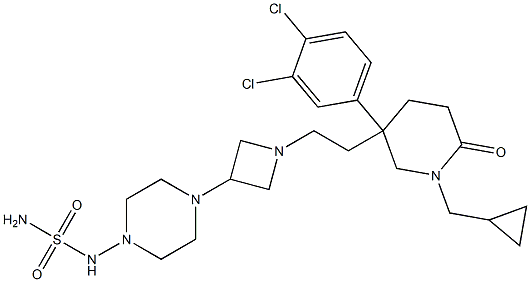 4-(1-(2-(1-(cyclopropylmethyl)-3-(3,4-dichlorophenyl)-6-oxo-3-piperidyl)ethyl)azetidin-3-yl)-1-piperazine sulfamide 化学構造式