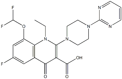 1-ethyl-8-difluoromethoxy-6-fluoro-4-oxo-(4-pyrimidinylpiperazine-1-yl)-1,4-dihydroquinoline-3-carboxylic acid Struktur