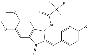 N-{2-[(E)-(4-chlorophenyl)methylidene]-5,6-dimethoxy-3-oxo-2,3-dihydro-1H-inden-1-yl}-2,2,2-trifluoroacetamide 化学構造式