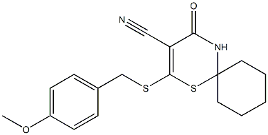 2-[(4-methoxybenzyl)thio]-4-oxo-1-thia-5-azaspiro[5.5]undec-2-ene-3-carbonitrile 化学構造式