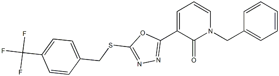 1-benzyl-3-(5-{[4-(trifluoromethyl)benzyl]sulfanyl}-1,3,4-oxadiazol-2-yl)-2(1H)-pyridinone Struktur