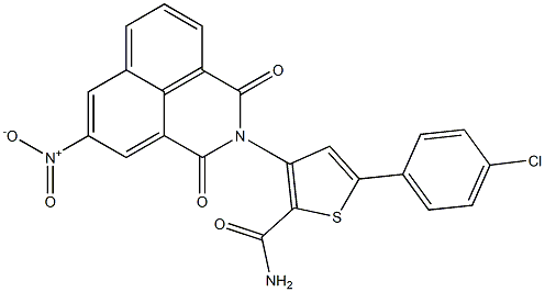 5-(4-chlorophenyl)-3-(5-nitro-1,3-dioxo-2,3-dihydro-1H-benzo[de]isoquinolin-2-yl)thiophene-2-carboxamide,,结构式
