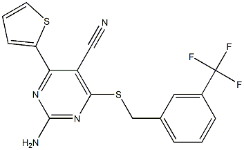 2-amino-4-(2-thienyl)-6-{[3-(trifluoromethyl)benzyl]sulfanyl}-5-pyrimidinecarbonitrile Struktur