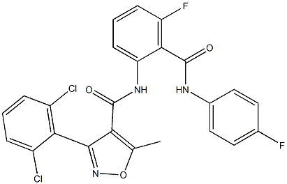 N4-{3-fluoro-2-[(4-fluoroanilino)carbonyl]phenyl}-3-(2,6-dichlorophenyl)-5-methylisoxazole-4-carboxamide Struktur
