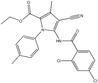 ethyl 4-cyano-5-[(2,4-dichlorobenzoyl)amino]-3-methyl-1-(4-methylphenyl)-1H-pyrrole-2-carboxylate Struktur