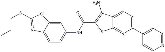 3-amino-N-[2-(propylsulfanyl)-1,3-benzothiazol-6-yl]-6-(4-pyridinyl)thieno[2,3-b]pyridine-2-carboxamide 结构式