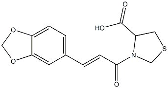 3-[3-(2H-1,3-benzodioxol-5-yl)prop-2-enoyl]-1,3-thiazolidine-4-carboxylic acid,,结构式