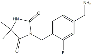 3-{[4-(aminomethyl)-2-fluorophenyl]methyl}-5,5-dimethylimidazolidine-2,4-dione Struktur