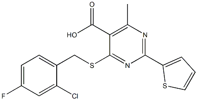 4-[(2-chloro-4-fluorobenzyl)thio]-6-methyl-2-thien-2-ylpyrimidine-5-carboxylic acid,,结构式