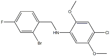 N-[(2-bromo-4-fluorophenyl)methyl]-4-chloro-2,5-dimethoxyaniline Struktur