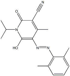 3-Pyridinecarbonitrile,  5-[2-(2,6-dimethylphenyl)diazenyl]-1,2-dihydro-6-hydroxy-4-methyl-1-(1-methylethyl)-2-oxo- Struktur