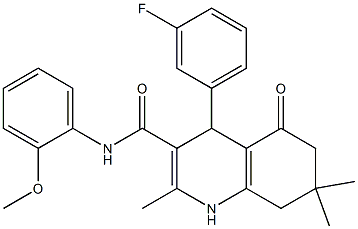 4-(3-fluorophenyl)-N-(2-methoxyphenyl)-2,7,7-trimethyl-5-oxo-1,4,5,6,7,8-hexahydro-3-quinolinecarboxamide,,结构式