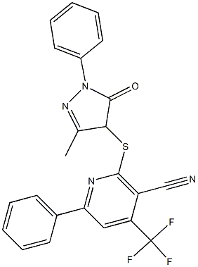 2-[(3-methyl-5-oxo-1-phenyl-4,5-dihydro-1H-pyrazol-4-yl)sulfanyl]-6-phenyl-4-(trifluoromethyl)nicotinonitrile Structure