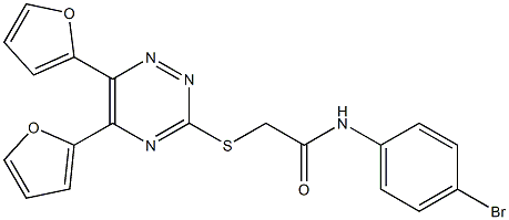 N-(4-bromophenyl)-2-{[5,6-di(2-furyl)-1,2,4-triazin-3-yl]sulfanyl}acetamide 化学構造式