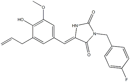 5-(3-allyl-4-hydroxy-5-methoxybenzylidene)-3-(4-fluorobenzyl)imidazolidine-2,4-dione 化学構造式