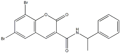 6,8-dibromo-2-oxo-N-(1-phenylethyl)-2H-chromene-3-carboxamide Struktur