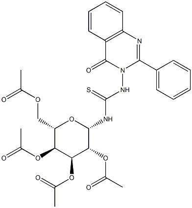 2,3,4,6-tetra-O-acetyl-N-{[(4-oxo-2-phenyl-3(4H)-quinazolinyl)amino]carbothioyl}-beta-L-altropyranosylamine Structure