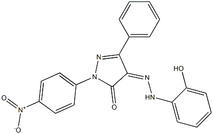 1-(4-nitrophenyl)-3-phenyl-1H-pyrazole-4,5-dione 4-[N-(2-hydroxyphenyl)hydrazone],,结构式