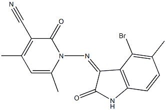 1-[(4-bromo-5-methyl-2-oxo-1,2-dihydro-3H-indol-3-ylidene)amino]-4,6-dimethyl-2-oxo-1,2-dihydro-3-pyridinecarbonitrile,,结构式